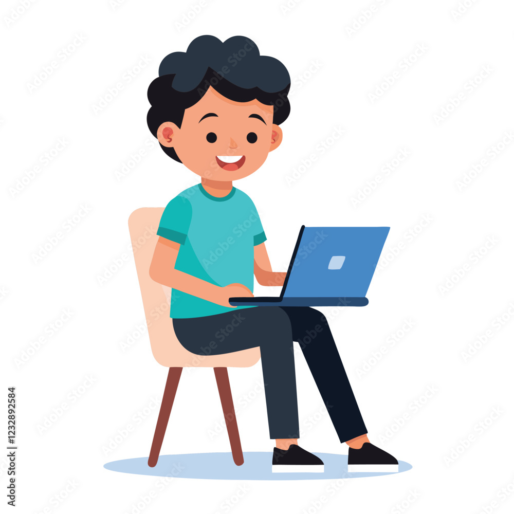 man working on his laptop, vector illustration man working on his laptop, vector illustration