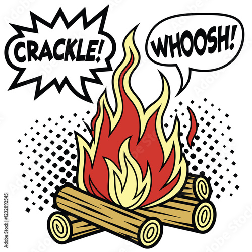  Pop Art Campfire with Exaggerated Flames and Comic-Style Effects