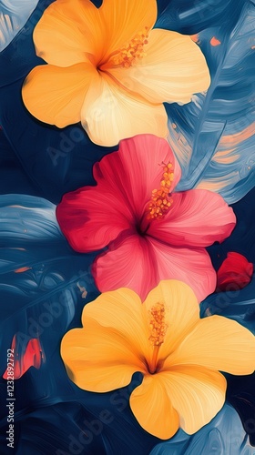 Vibrant Hibiscus Trio: Tropical Floral Artwork.