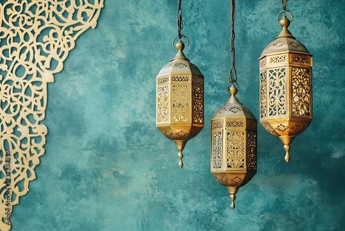 Decorative Golden Lanterns and Intricate Pattern Design photo