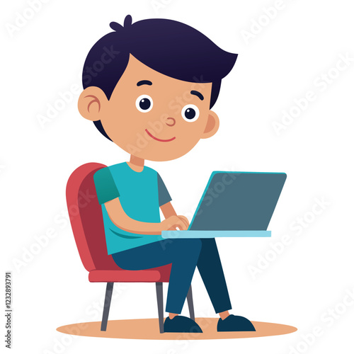 man working on his laptop, vector illustration	