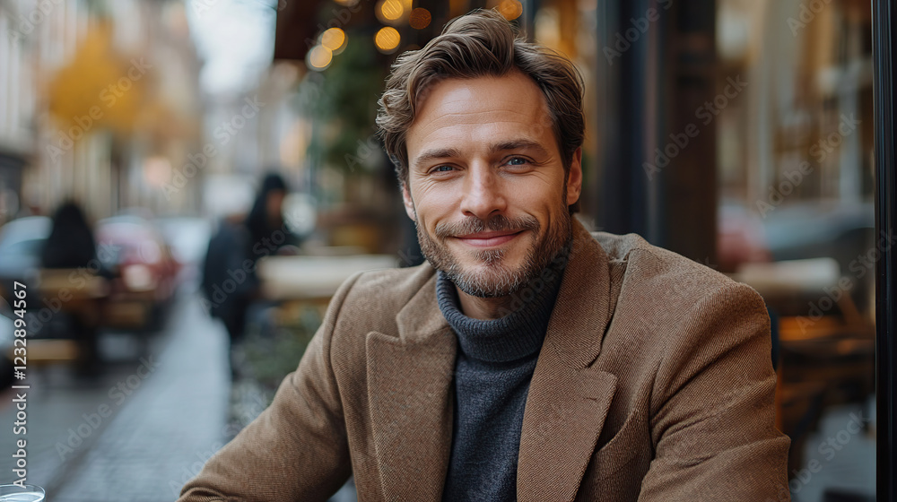 Handsome man resting in outdoor cafe Handsome man resting in outdoor cafe