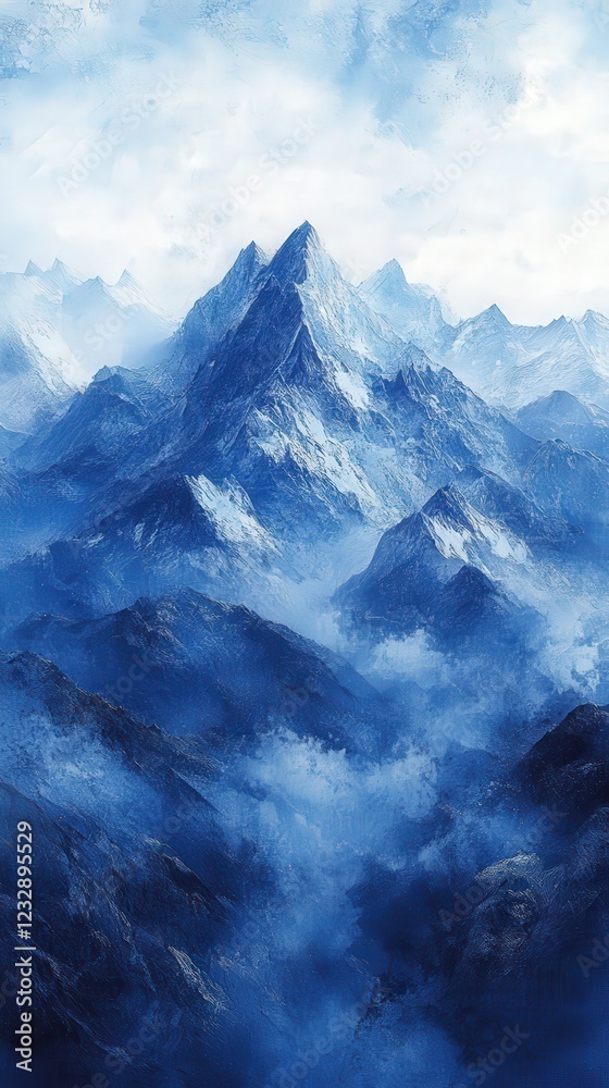 Obraz premium Majestic Blue Mountains: A Serene Landscape of Peaks and Clouds