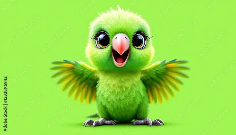 Fototapeta premium Adorable Baby Parrot Illustration Green Bird Cute Cartoon