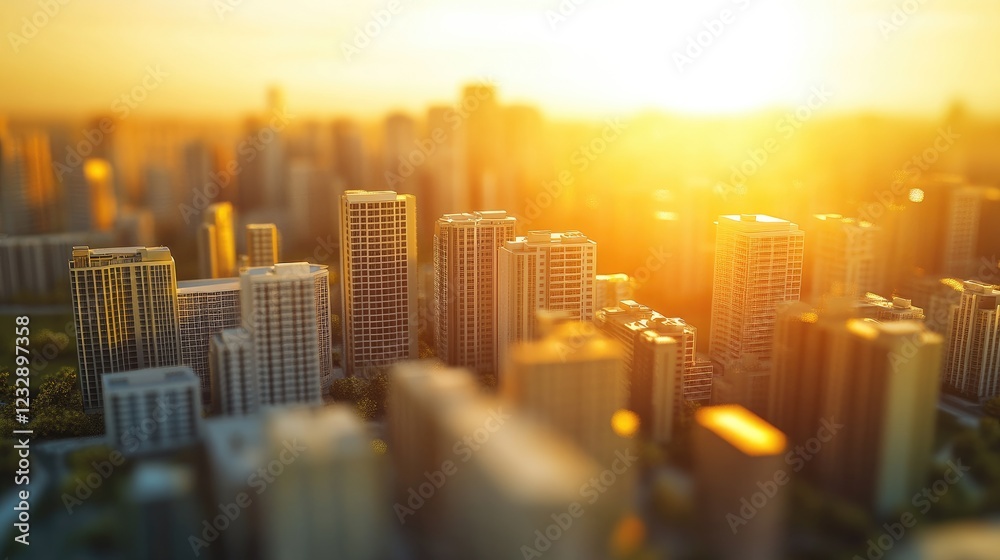Fototapeta premium Golden Hour Cityscape Skyline Modern Buildings