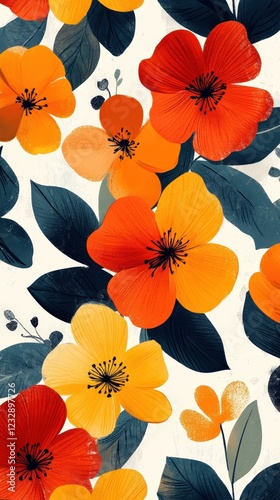 Vibrant Autumnal Floral Pattern: Orange and Red Flower Design