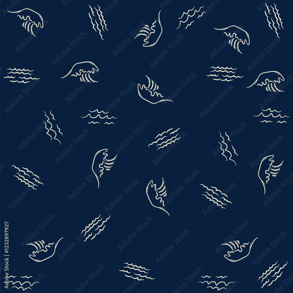 Pattern of palm trees, flamingos, waves and nautical elements with water splashes, playing with these elements to make a fun design with bright colors and beach or vacation objects. Pattern of palm trees, flamingos, waves and nautical elements with water splashes, playing with these elements to make a fun design with bright colors and beach or vacation objects.