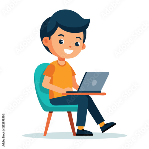 man working on his laptop, vector illustration	