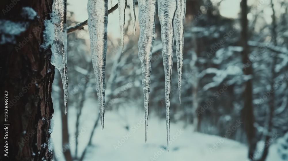 A tree with icicles hanging from it A tree with icicles hanging from it