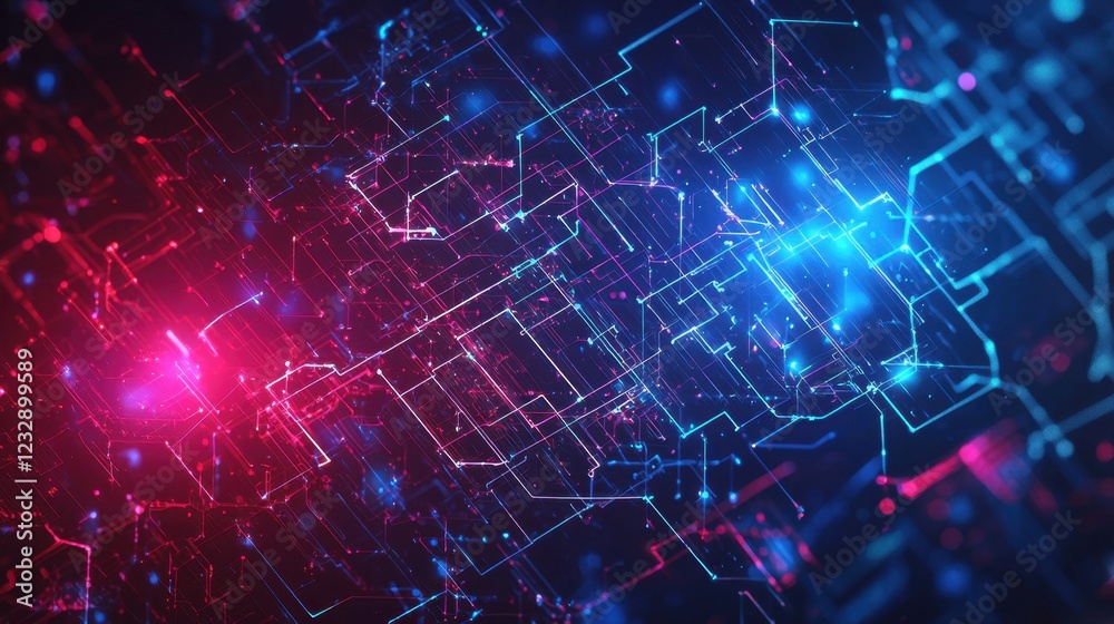 Obraz premium Abstract Digital Technology Background with Red and Blue Effects