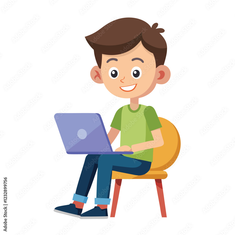 man working on his laptop, vector illustration man working on his laptop, vector illustration