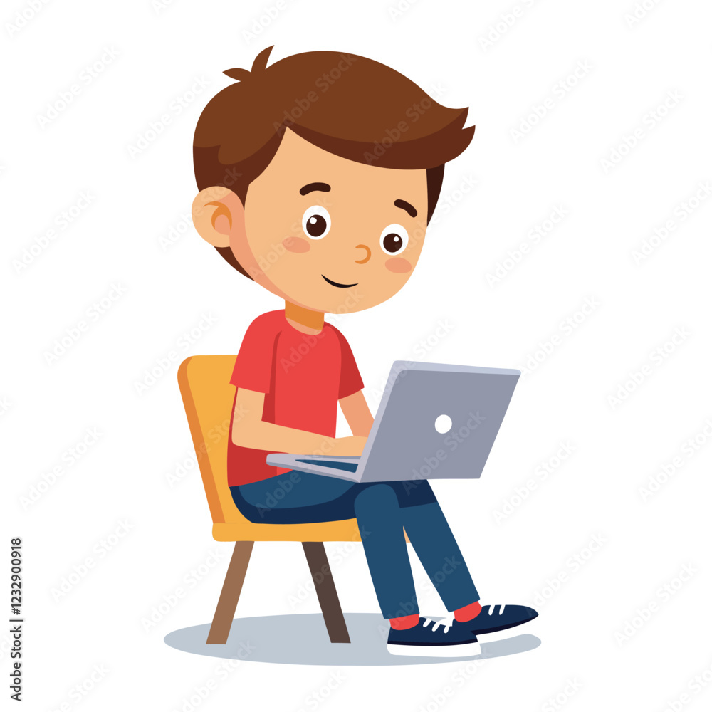 man working on his laptop, vector illustration man working on his laptop, vector illustration
