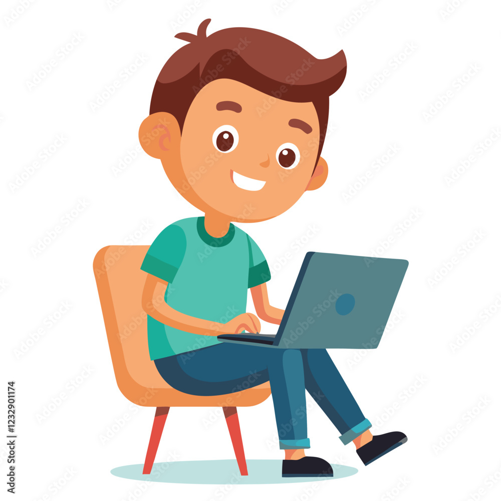 man working on his laptop, vector illustration man working on his laptop, vector illustration