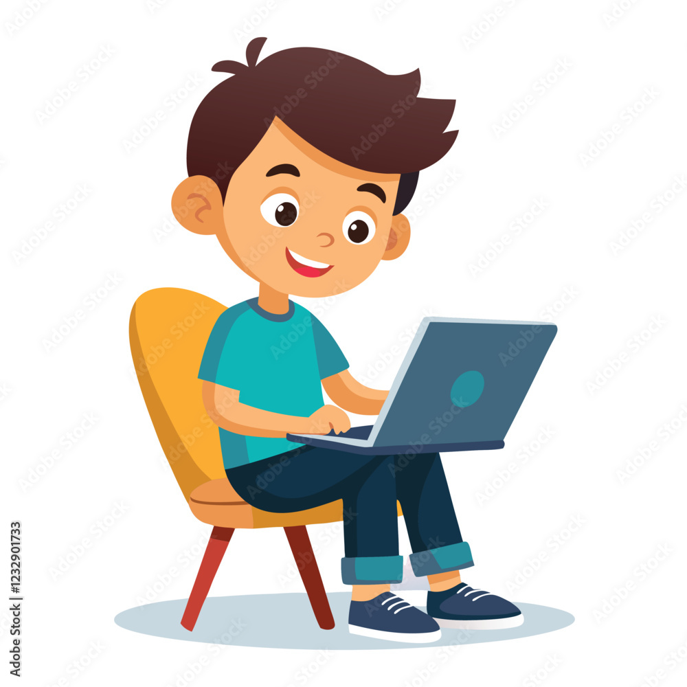 man working on his laptop, vector illustration man working on his laptop, vector illustration