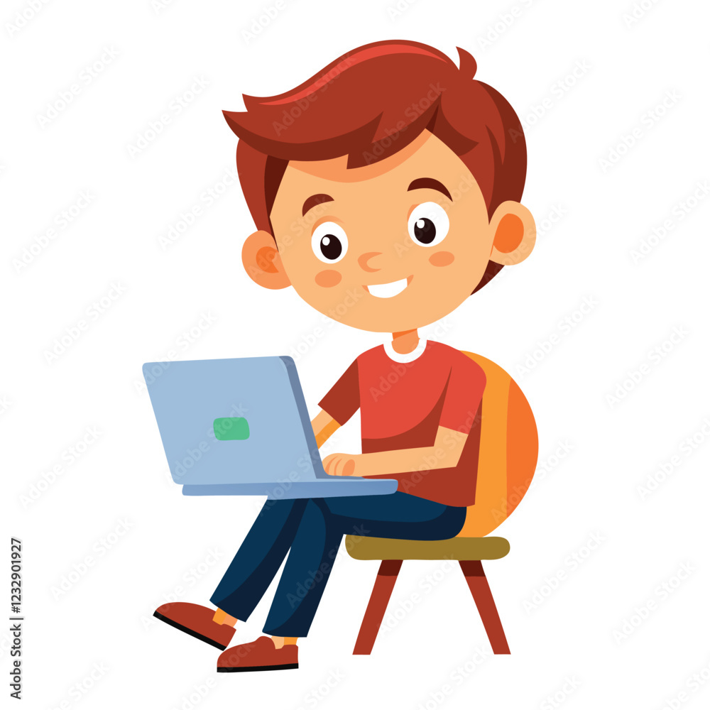 man working on his laptop, vector illustration man working on his laptop, vector illustration