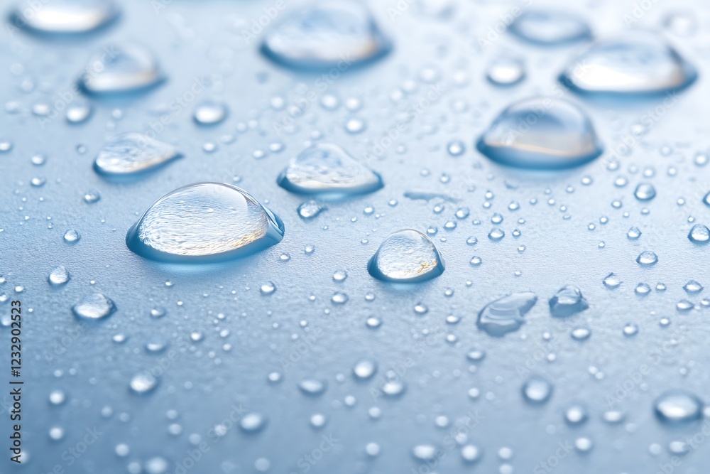 Water Drops on a Light Blue Surface Water Drops on a Light Blue Surface