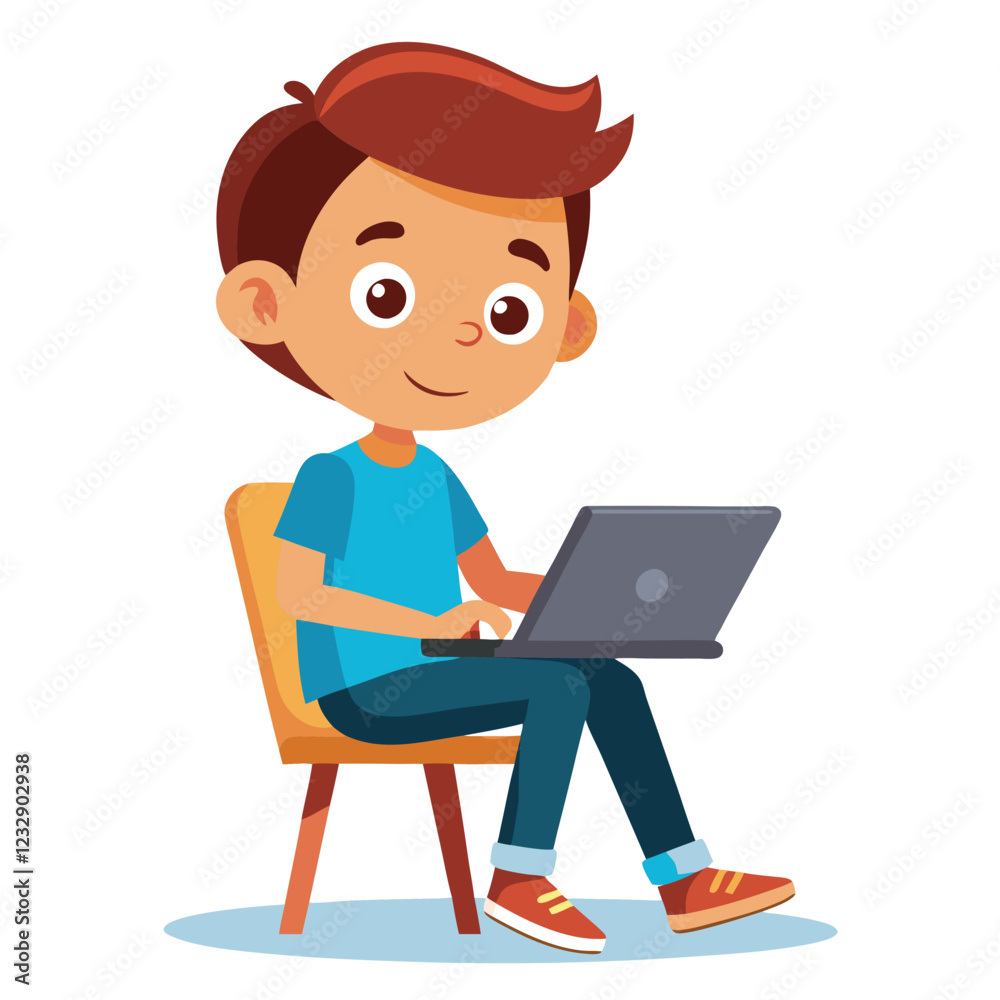 man working on his laptop, vector illustration man working on his laptop, vector illustration