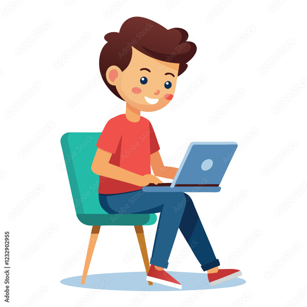man working on his laptop, vector illustration man working on his laptop, vector illustration