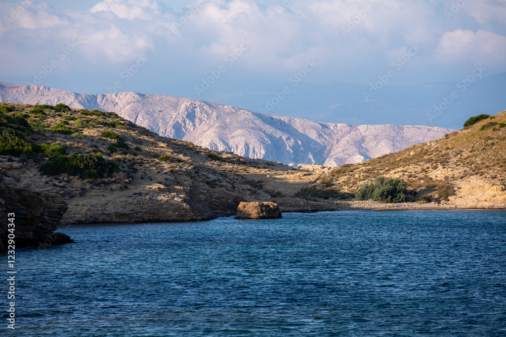 View of scenic landscape with rocks and sea on the Adriatic Sea, Croatia.