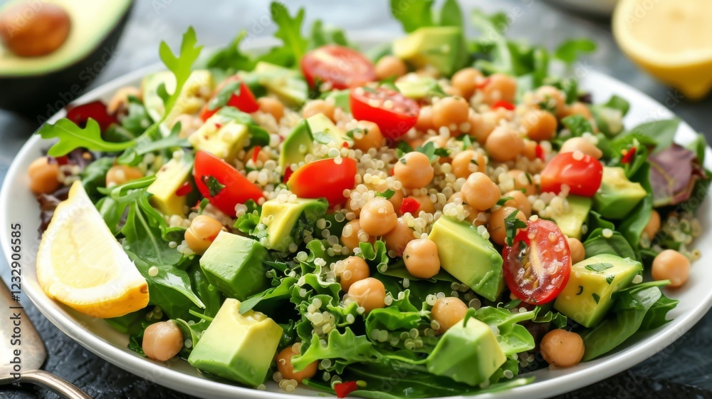 Fresh quinoa salad with avocado and chickpeas for healthy eating and summer meals Fresh quinoa salad with avocado and chickpeas for healthy eating and summer meals