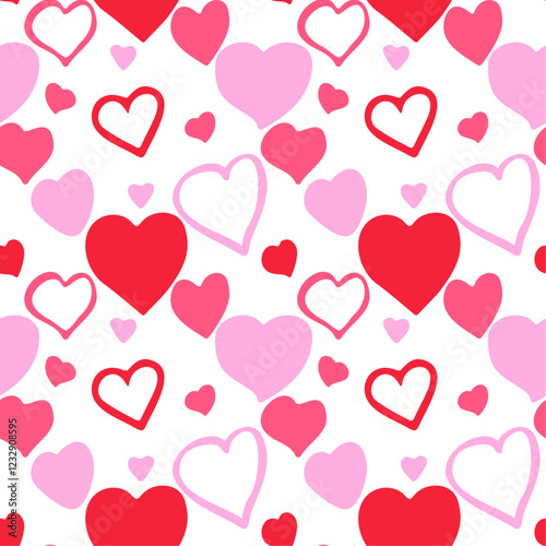 Adorable hand-drawn heart seamless pattern. Charming backdrop, ideal for Valentine's Day and other romantic occasions. Suitable for textiles, wrapping paper, wallpapers, and banners. Vector artwork