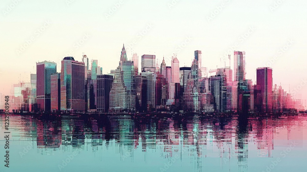 Obraz premium Urban Skyline Reflection at Dawn with Abstract Color Palette