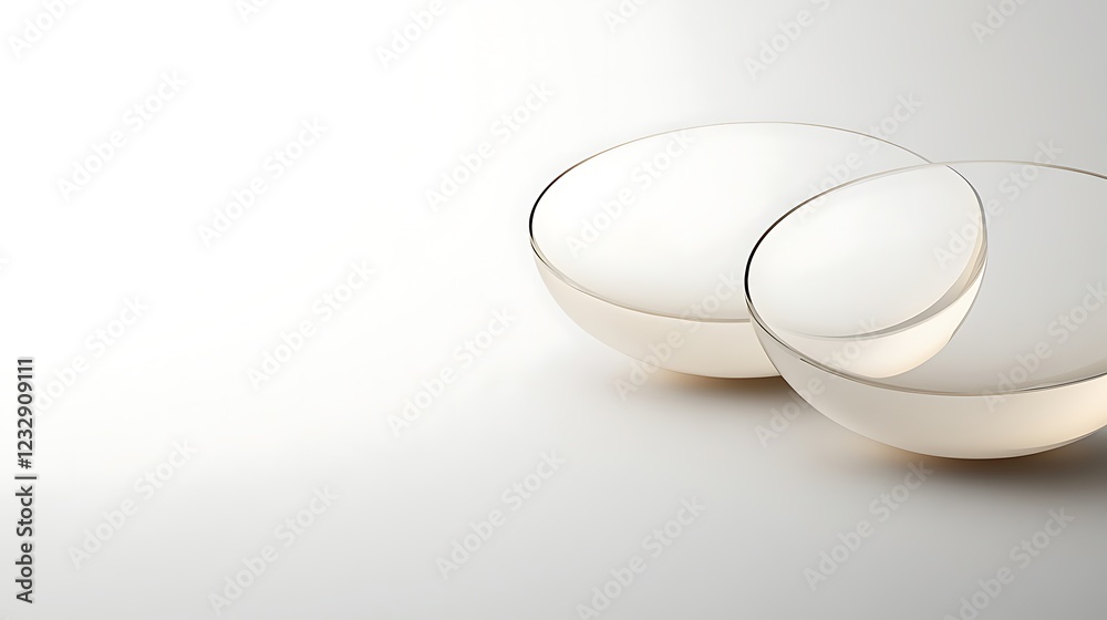 Two Intertwined Glass Bowls on White Background Two Intertwined Glass Bowls on White Background
