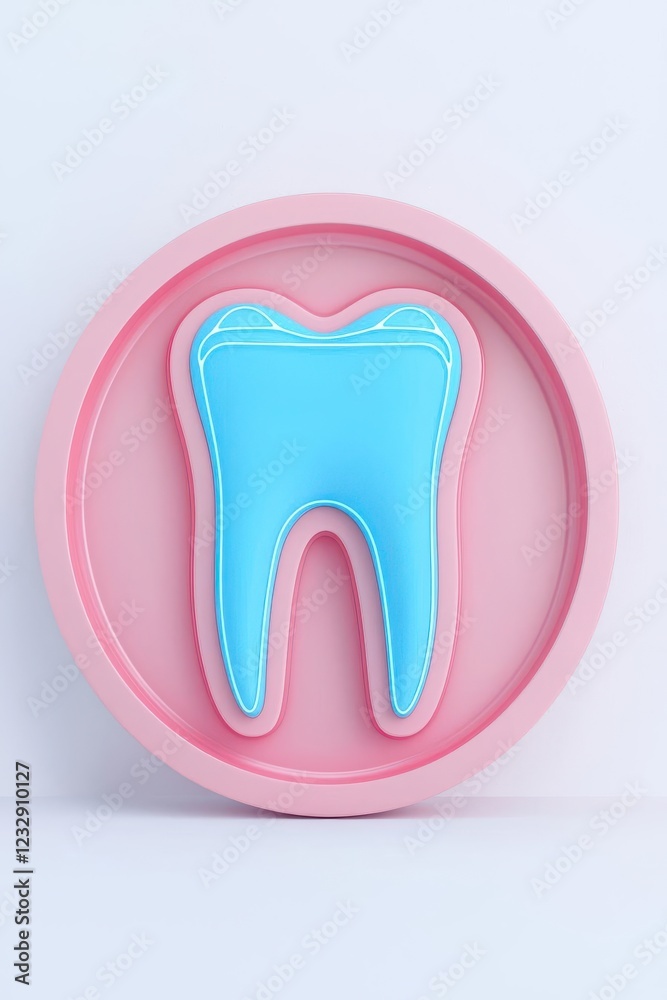 Colorful tooth design in a round plate on a light background. Colorful tooth design in a round plate on a light background.