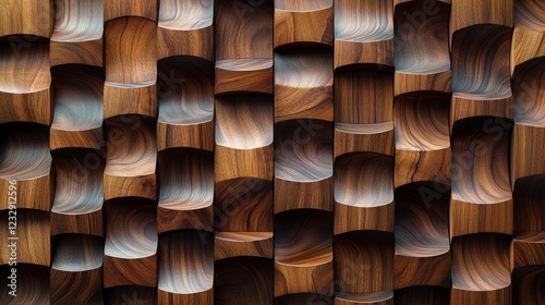 Fototapeta Naklejka Na Ścianę i Meble -  3D curved wood panel background texture.