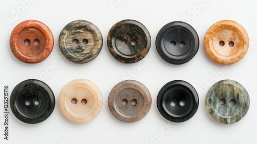 A row of buttons with different colors and textures