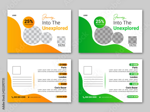 traveling yellow and green Corporate business postcard design template