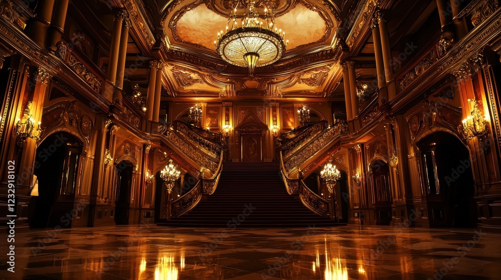 Obraz premium Elegant Grand Staircase in Luxurious Historical Lobby Interior