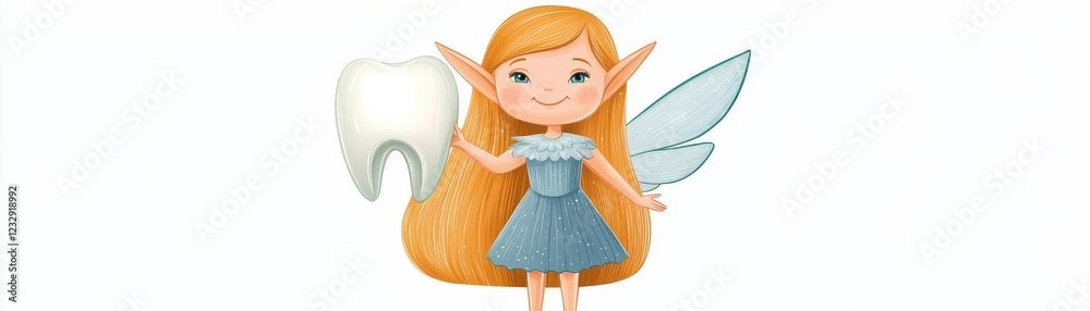 Fototapeta premium A charming tooth fairy character with a bright smile and wings.