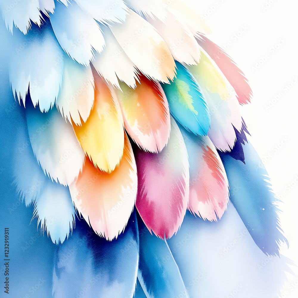 Obraz premium Super zoom on a hummingbird’s colorful feathers! Soft watercolor pastel shades blend like a rainbow, creating a magical and dreamy nature vibe.