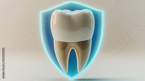 A protective shield around a healthy tooth illustration. photo