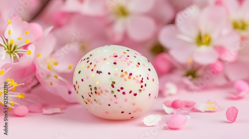 Decorated Easter Egg Among Pink Blossoms photo