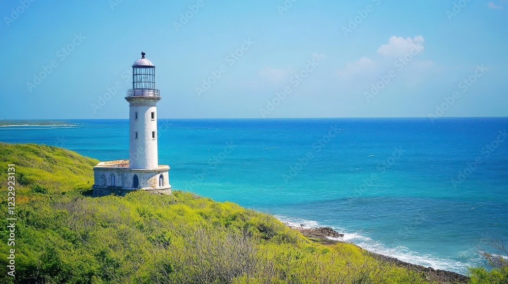 A lighthouse is on a rocky shoreline next to the ocean