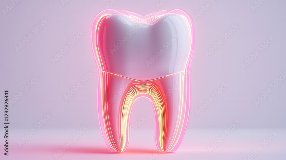 Stylized illustration of a glowing tooth on a pastel background. Stylized illustration of a glowing tooth on a pastel background.