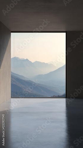 View from an old window showcasing rolling hills and mountains under a clear ...