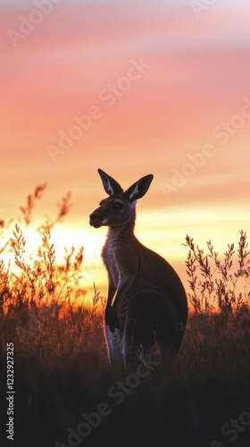Kangaroo silhouetted against a stunning sunset in Australia