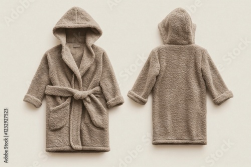 Soft brown hooded robe displayed on a neutral background for cozy home relaxation photo