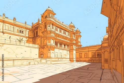 A Serene Palace Courtyard Basking in Sunlight