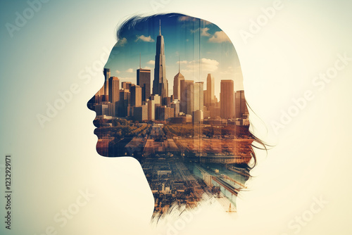City skyline as the overlay for the profile view of a person's face