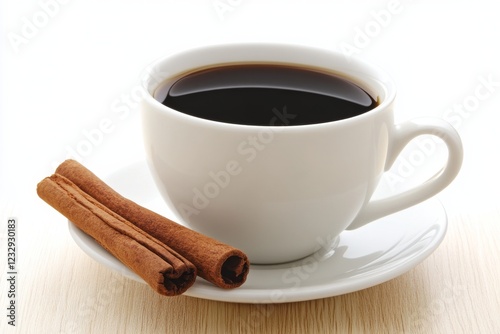 Hot beverage in a ceramic mug on a wooden table in a cozy setting