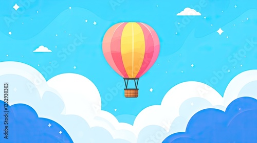 Wallpaper Mural A Pink Yellow Hot Air Balloon Soaring Through Fluffy Clouds Torontodigital.ca