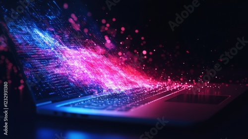 SEO optimization depicted with PHP syntax highlighting, writing functional code on a laptop.