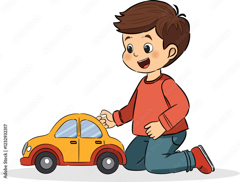 Happy poy playing with His favorite toy car Happy poy playing with His favorite toy car