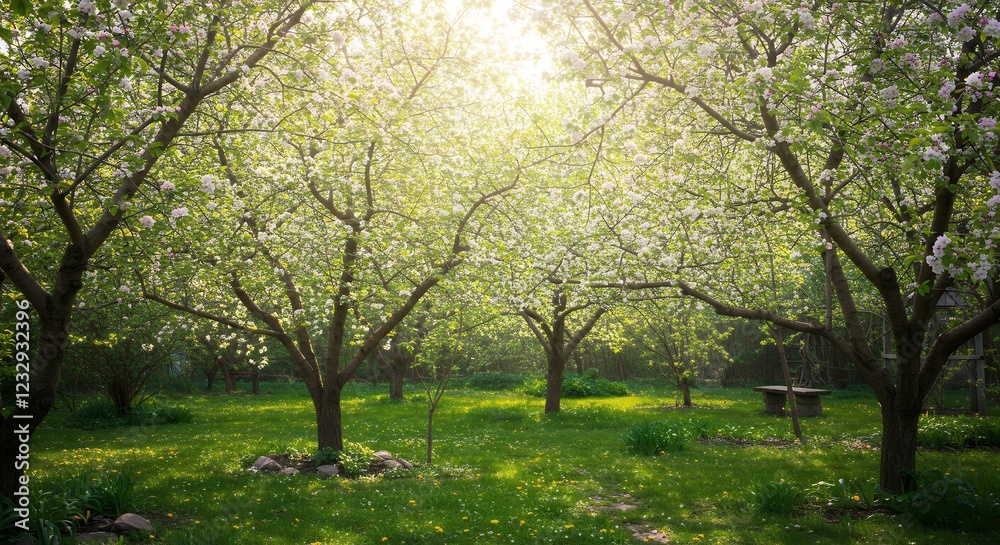 Sunlit Orchard Blossoms Spring Landscape Photography Sunlit Orchard Blossoms Spring Landscape Photography