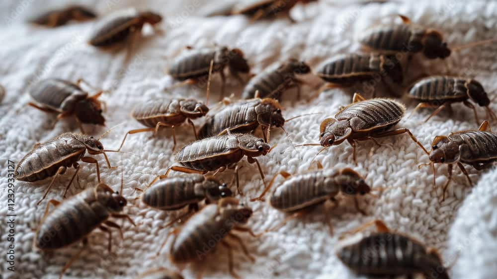 Closeup of bed bugs on white fabric highlights growing infestations and control needs in europe
