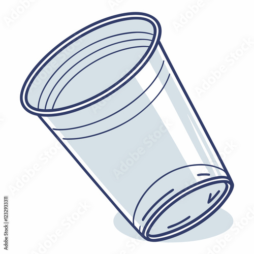 Empty blue transparent plastic cup vector art  with a white background.